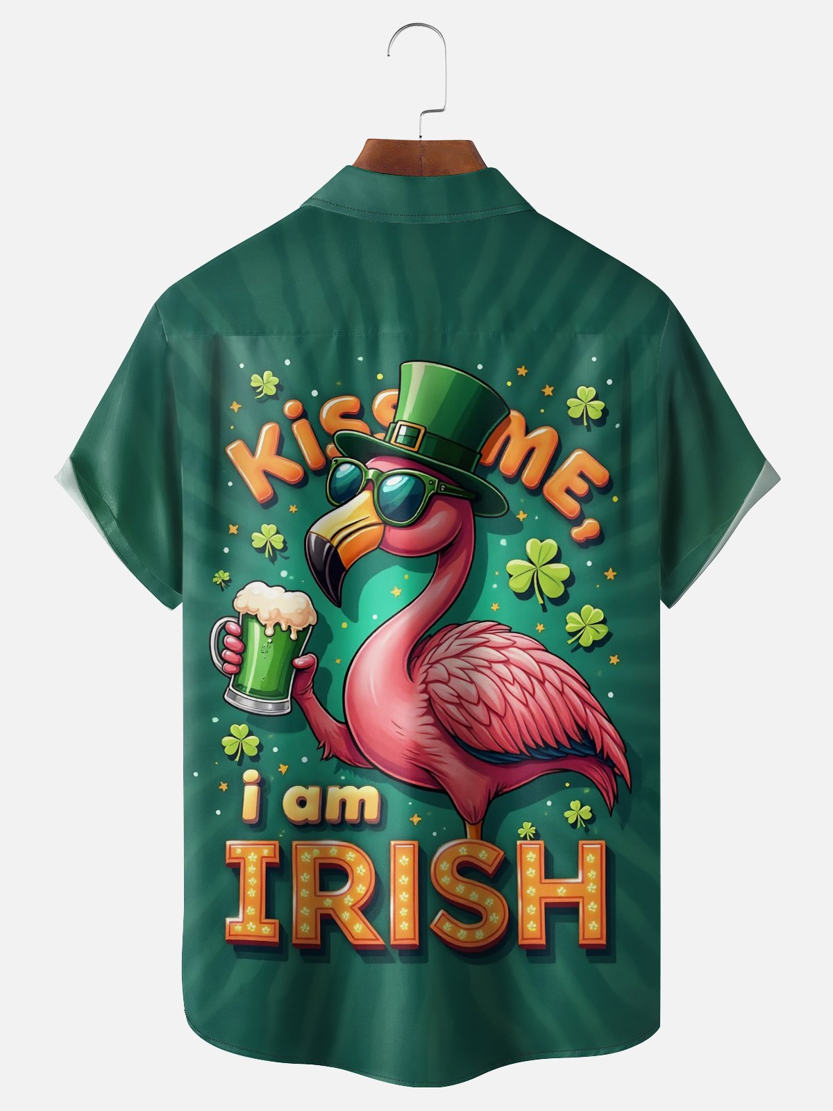 Moisture Wicking St. Patrick's Day Flamingo Beer Chest Pocket Holiday Hawaiian Shirt