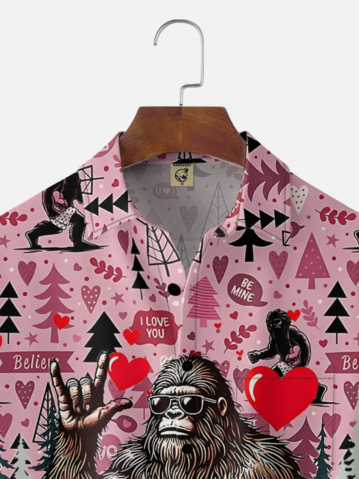 Moisture-wicking Valentine's Day Bigfoot Fun Heart Chest Pocket Casual Shirt