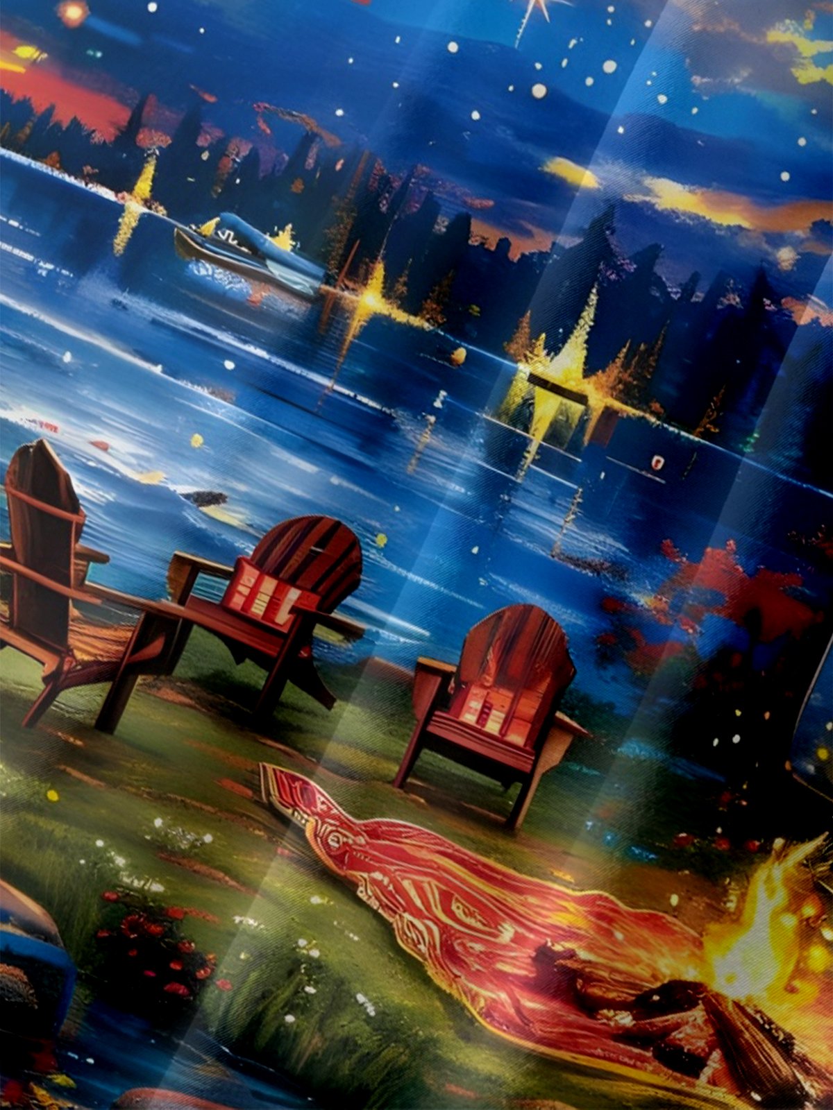 Moisture Wicking Gradient Color Fireworks Lakeside Camping RV Bonfire Chest Pocket Holiday Shirt