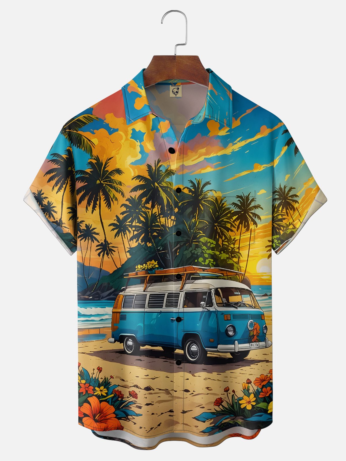 Moisture Wicking Hawaiian Vacation Vintage Car Chest Pocket Holiday Hawaiian Shirt
