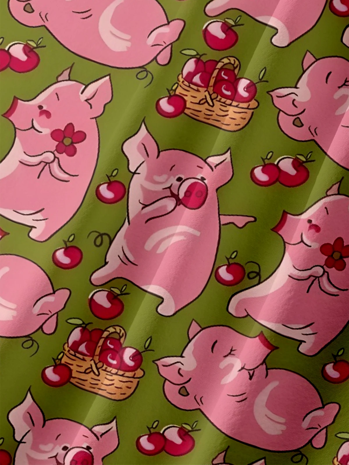 Moisture Wicking Cute Funny Pig Apple Chest Pocket Holiday Shirt