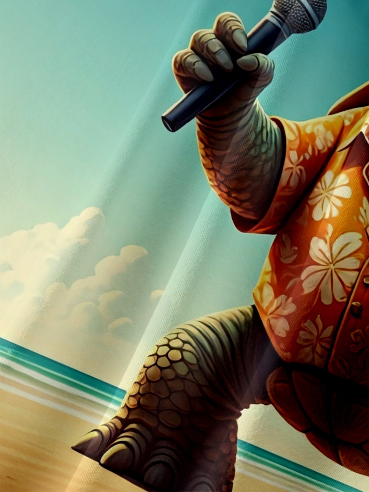 Moisture Wicking Fun Turtle Singing Chest Pocket Holiday Hawaiian Shirt