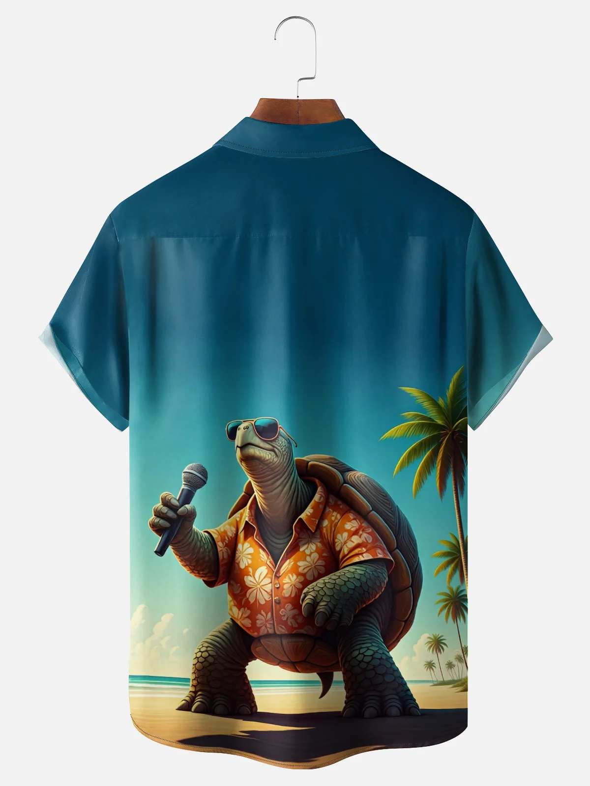 Moisture Wicking Fun Turtle Singing Chest Pocket Holiday Hawaiian Shirt