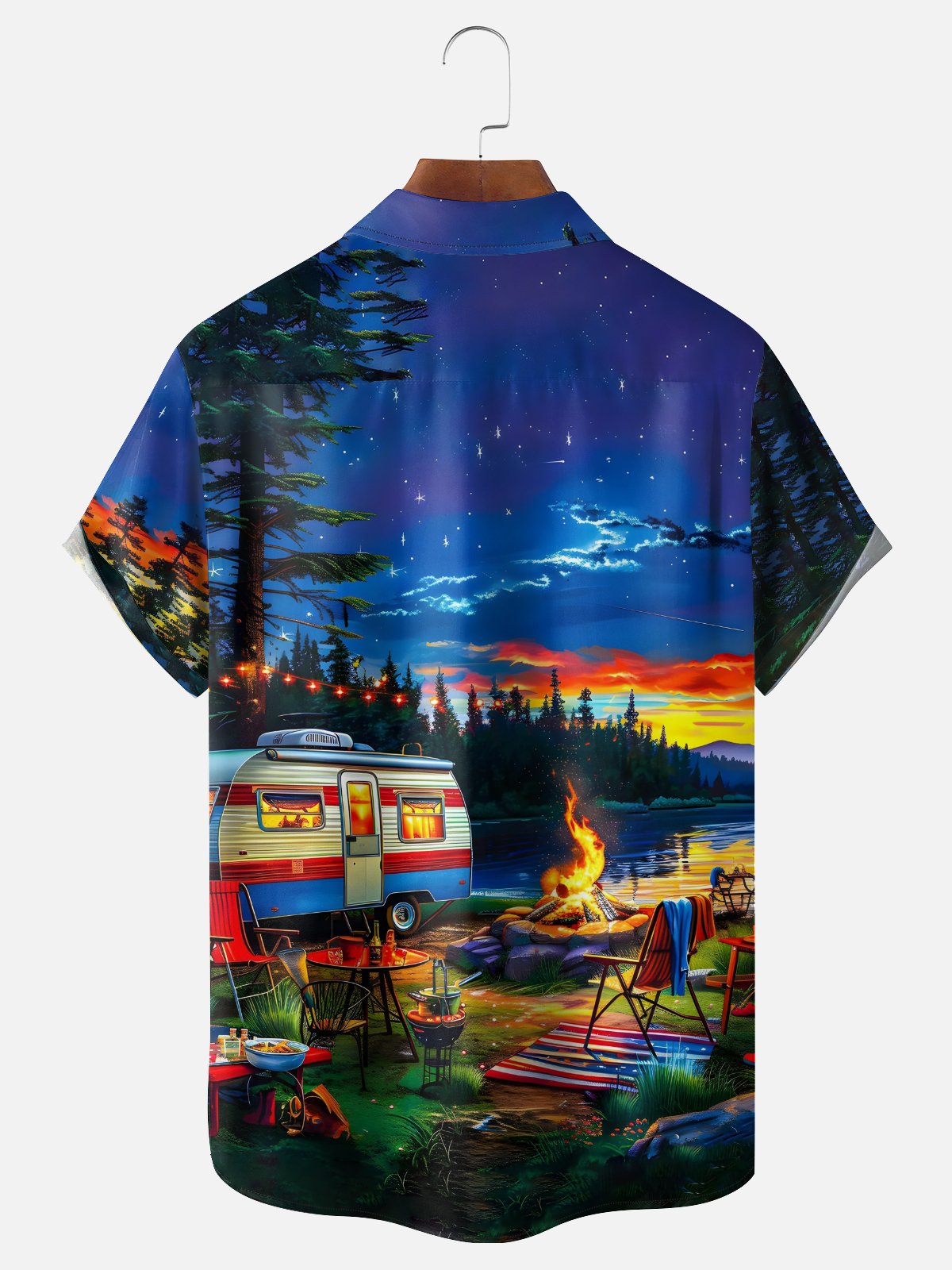 Moisture Wickin Outdoor Vacation Campervan Chest Pocket Holiday Hawaiian Shirt