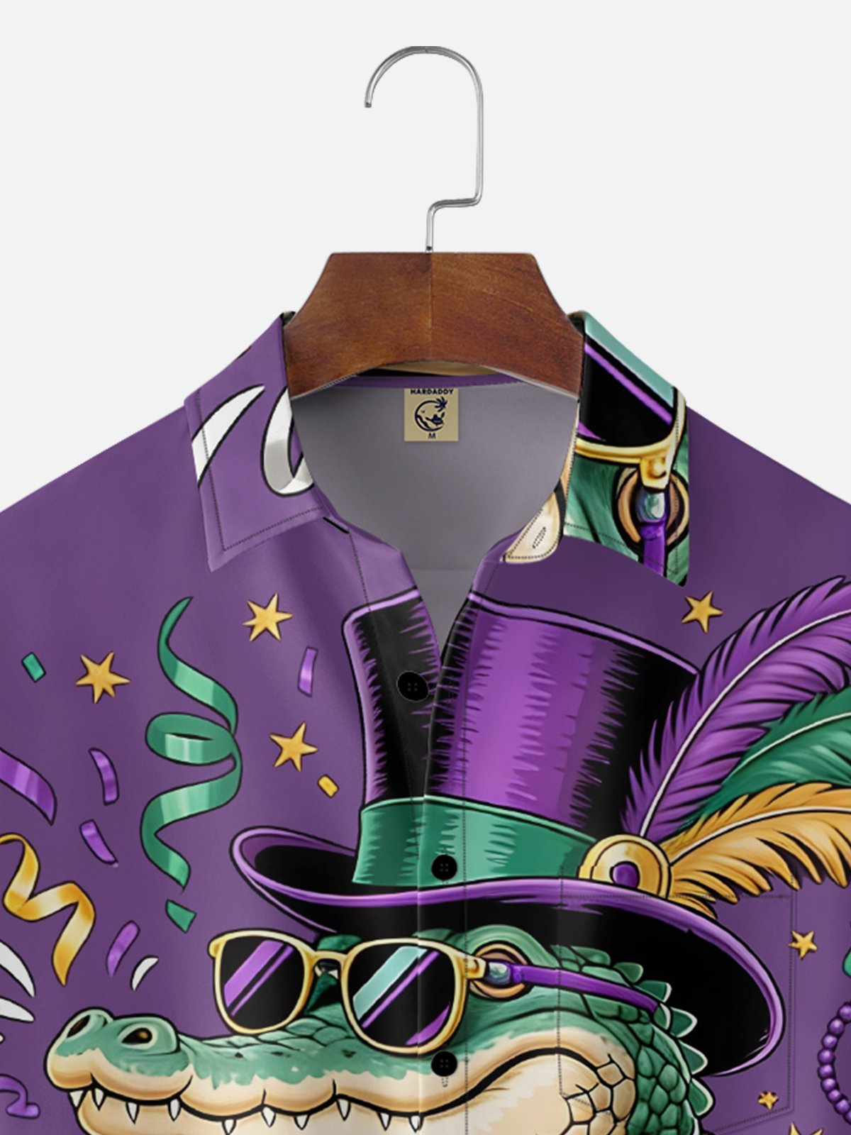 Moisture-wicking Mardi Gras Crocodile Cocktail Chest Pocket Hawaiian Shirt