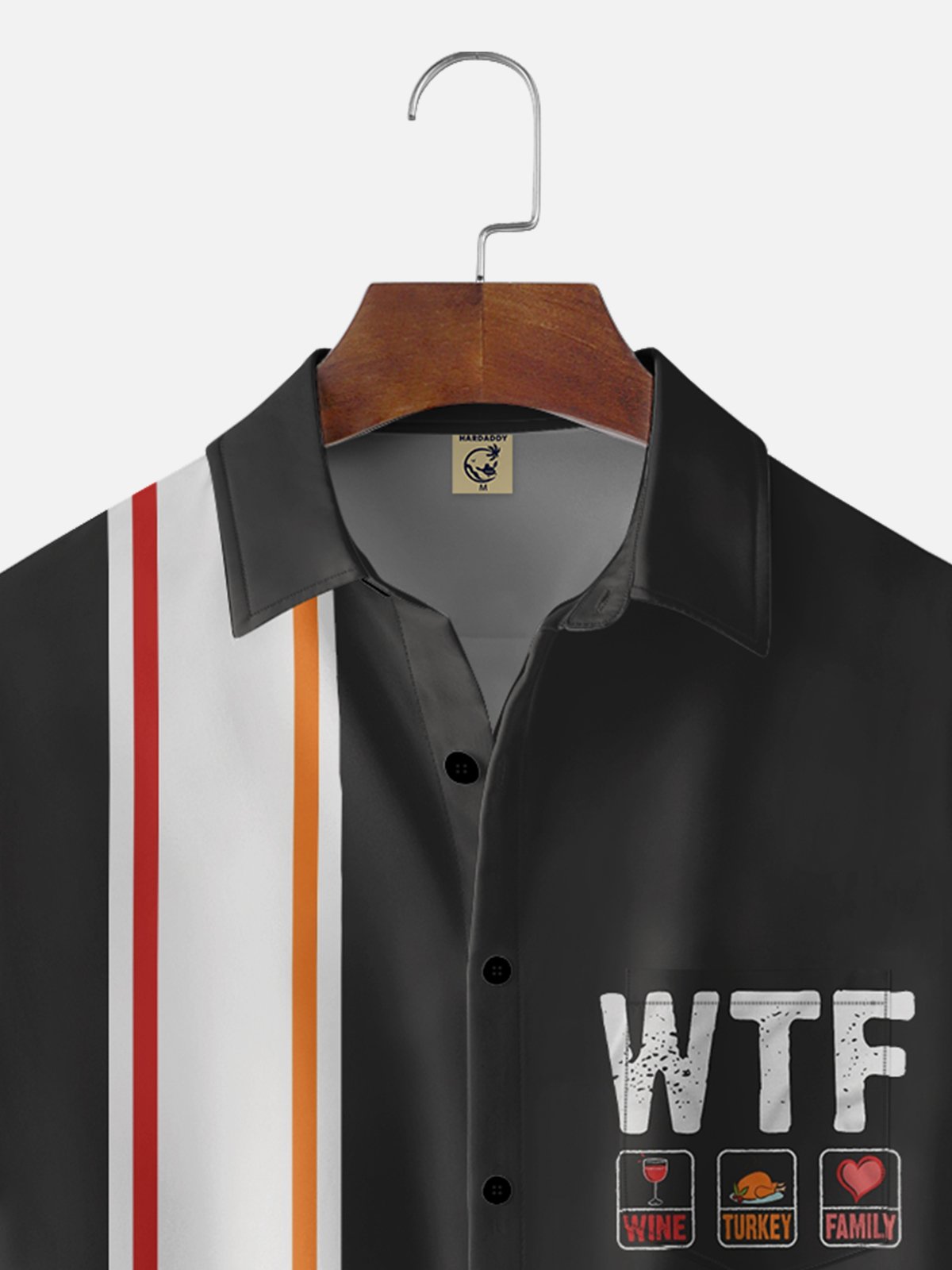 Moisture-wicking Wine Turkey Family Chest Pocket Bowling Shirt