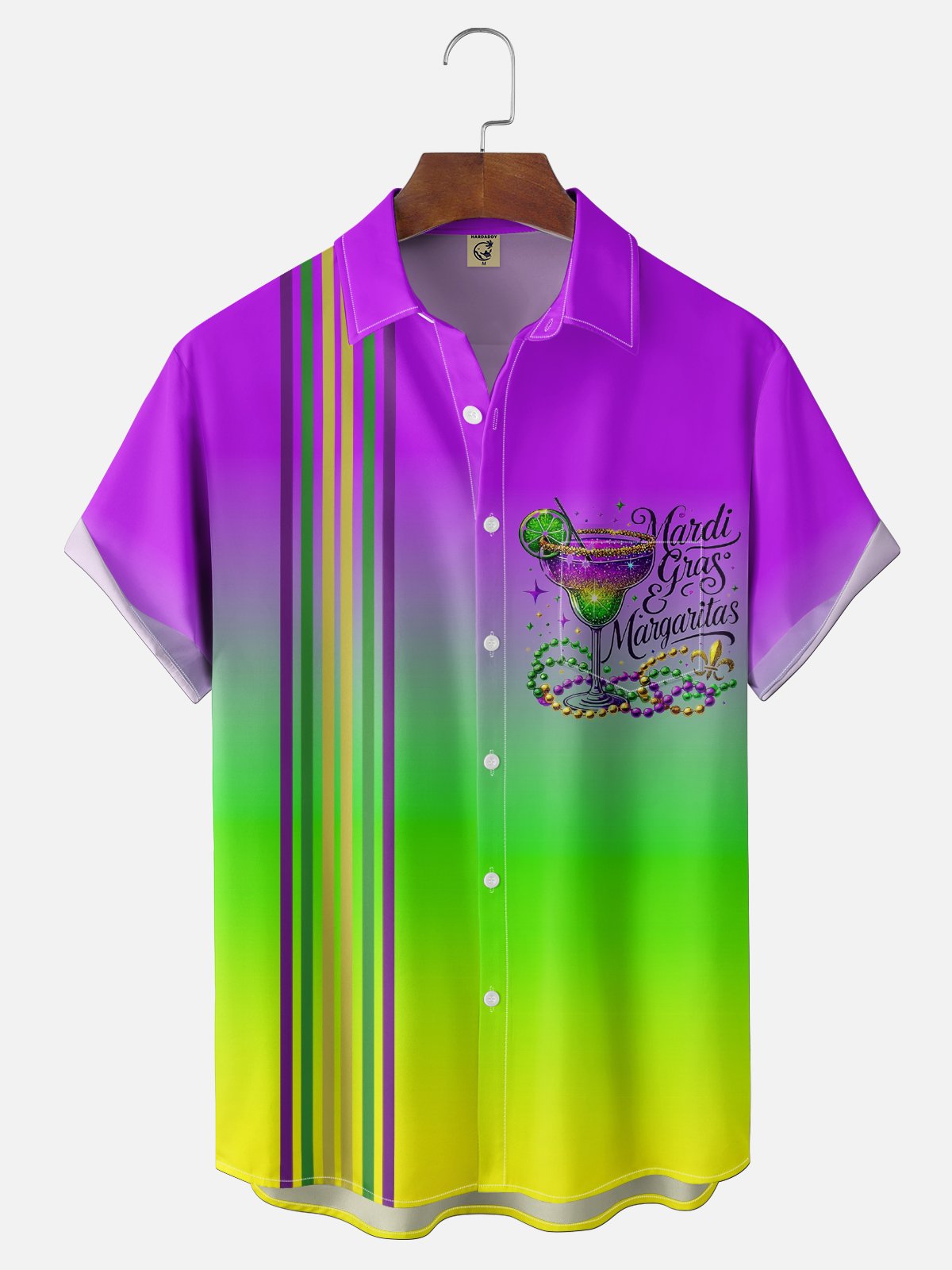 Moisture-wicking Mardi Gras Cocktail Chest Pocket Bowling Shirt
