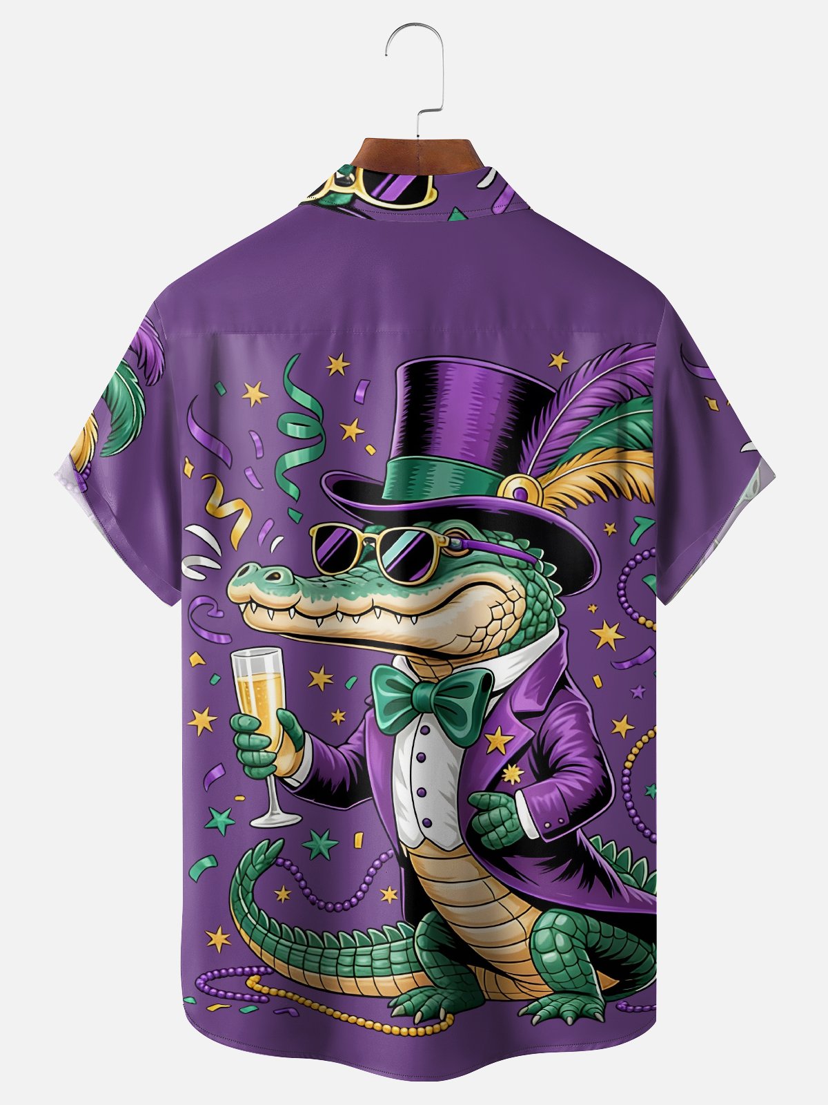 Moisture-wicking Mardi Gras Crocodile Cocktail Chest Pocket Hawaiian Shirt