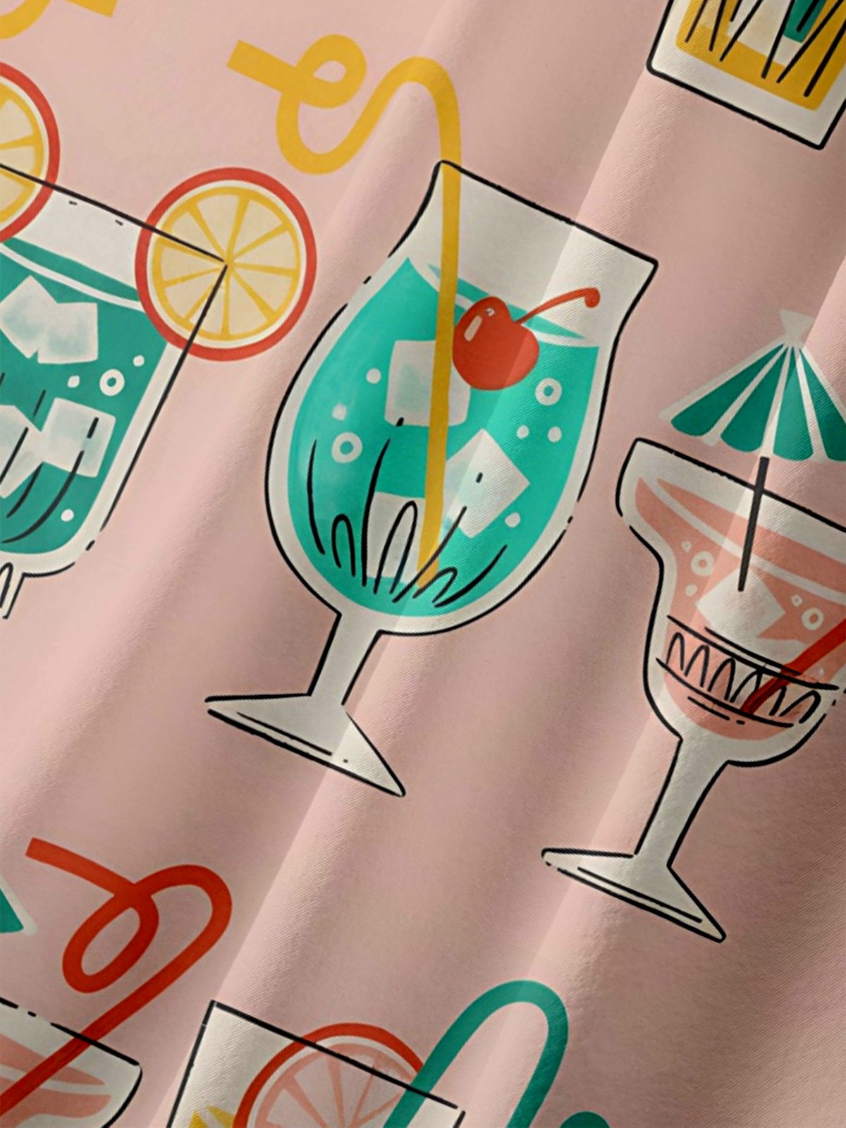 Moisture-wicking Tropical Cocktail Geomatric Chest Pocket Hawaiian Shirt