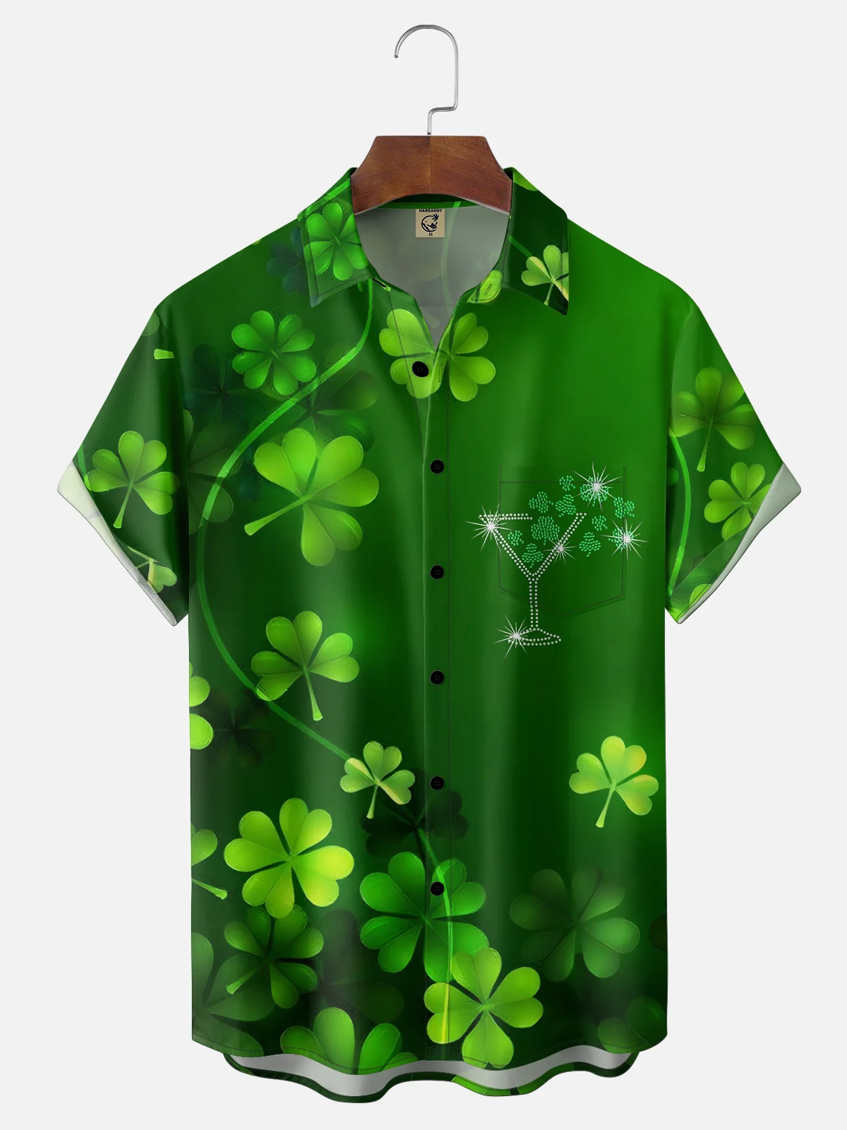 Moisture-wicking Saint Patrick's Day Shamrock Cocktail Chest Pocket Hawaiian Shirt