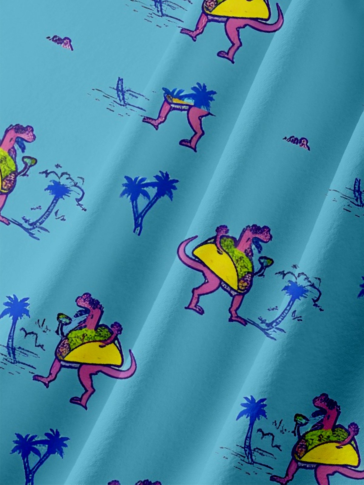 Moisture-wicking Palm Tree Mexican Taco Dinosaur Chest Pocket Hawaiian Shirt