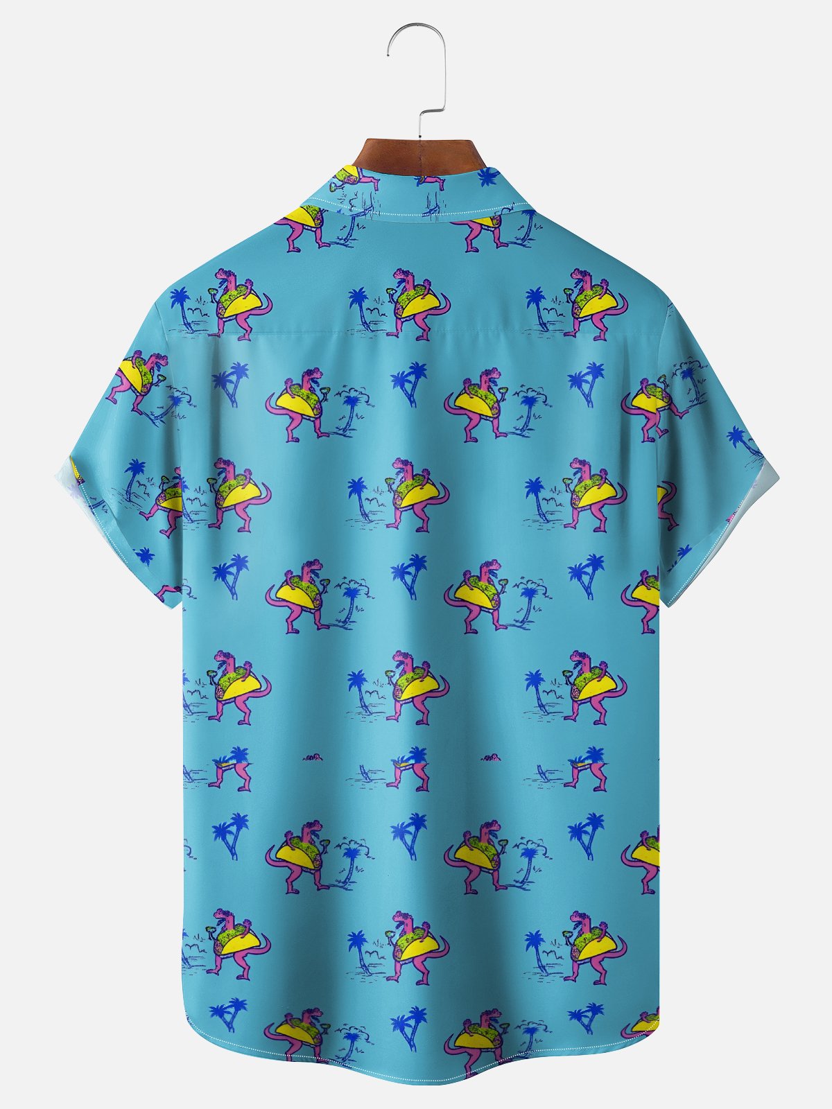 Moisture-wicking Palm Tree Mexican Taco Dinosaur Chest Pocket Hawaiian Shirt