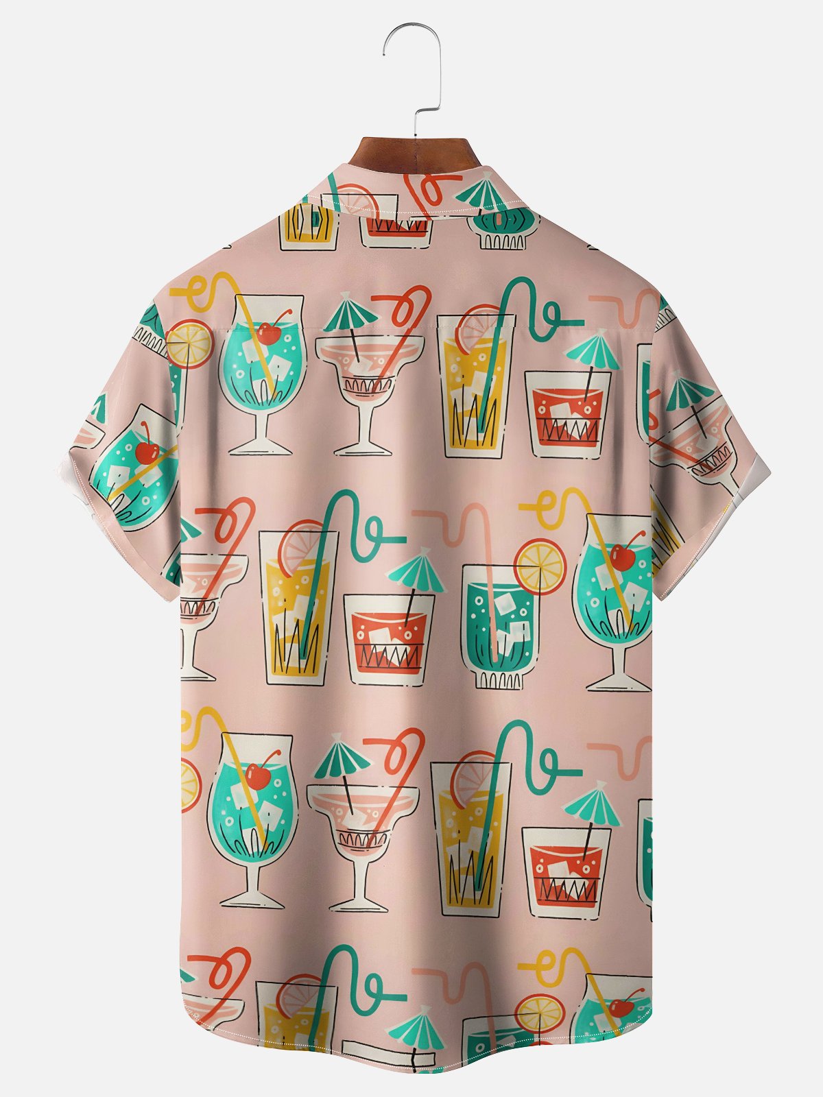 Moisture-wicking Tropical Cocktail Geomatric Chest Pocket Hawaiian Shirt