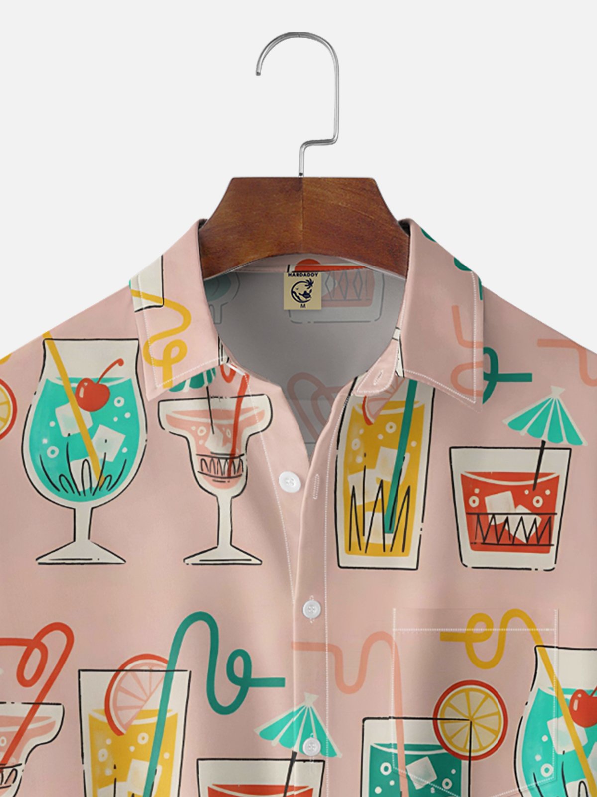 Moisture-wicking Tropical Cocktail Geomatric Chest Pocket Hawaiian Shirt