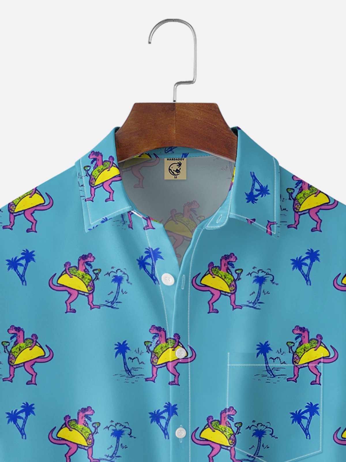 Moisture-wicking Palm Tree Mexican Taco Dinosaur Chest Pocket Hawaiian Shirt