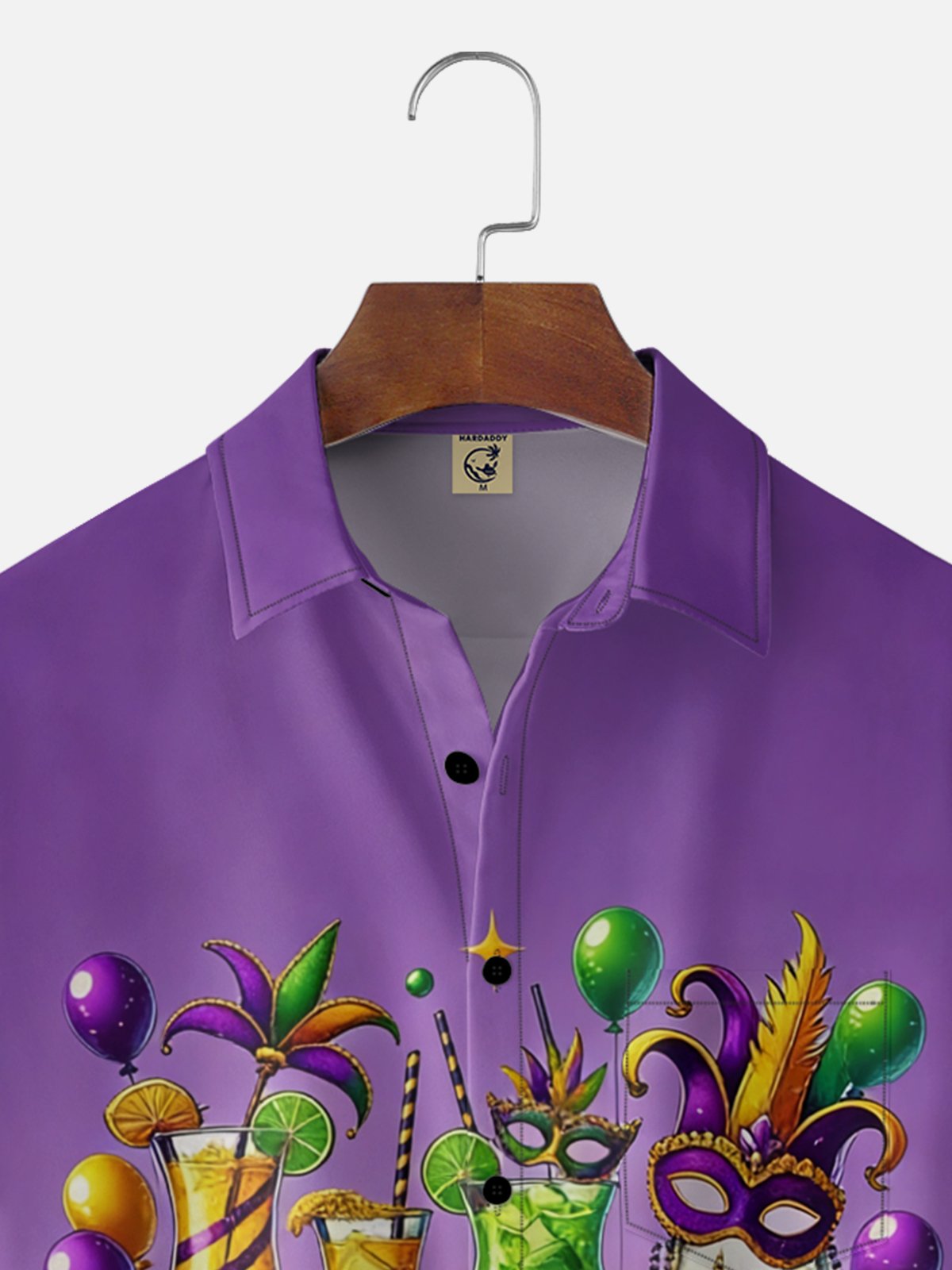 Moisture-wicking Mardi Gras Cocktail Mask Chest Pocket Hawaiian Shirt