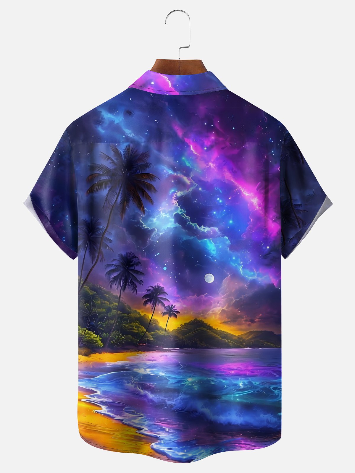 Moisture-wicking Dreamy Night Beach Chest Pocket Hawaiian Shirt