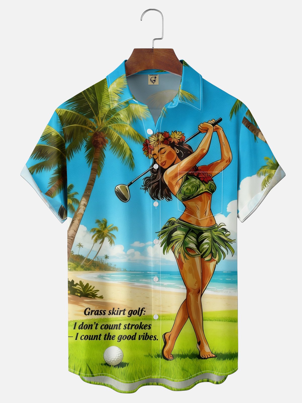 Moisture Wickin Hawaiian Golf Grass Skirt Girl Chest Pocket Holiday Hawaiian Shirt