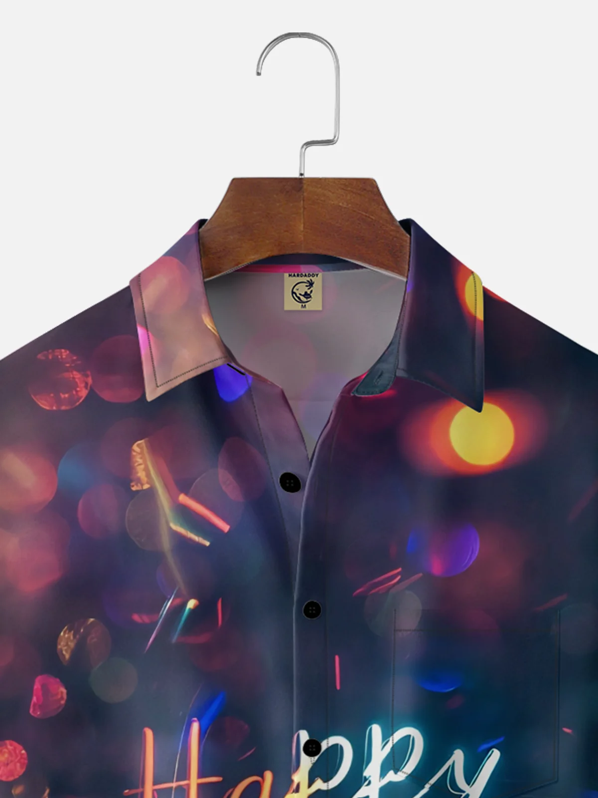 Moisture-wicking Happy New Year Fireworks Chest Pocket Hawaiian Shirt