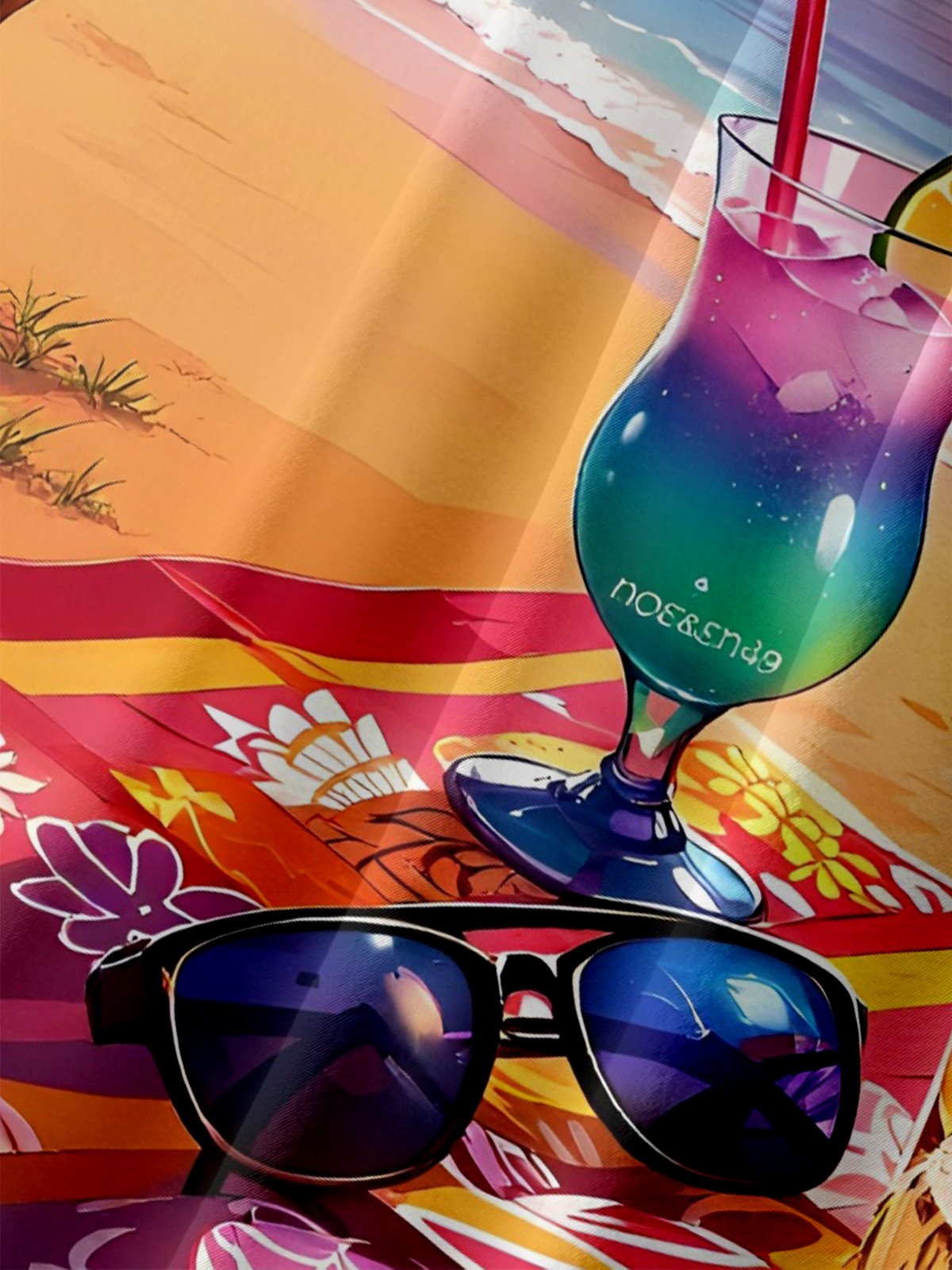 Moisture Wicking Gradient Beach Cocktail Coconut Tree Chest Pocket Holiday Shirt