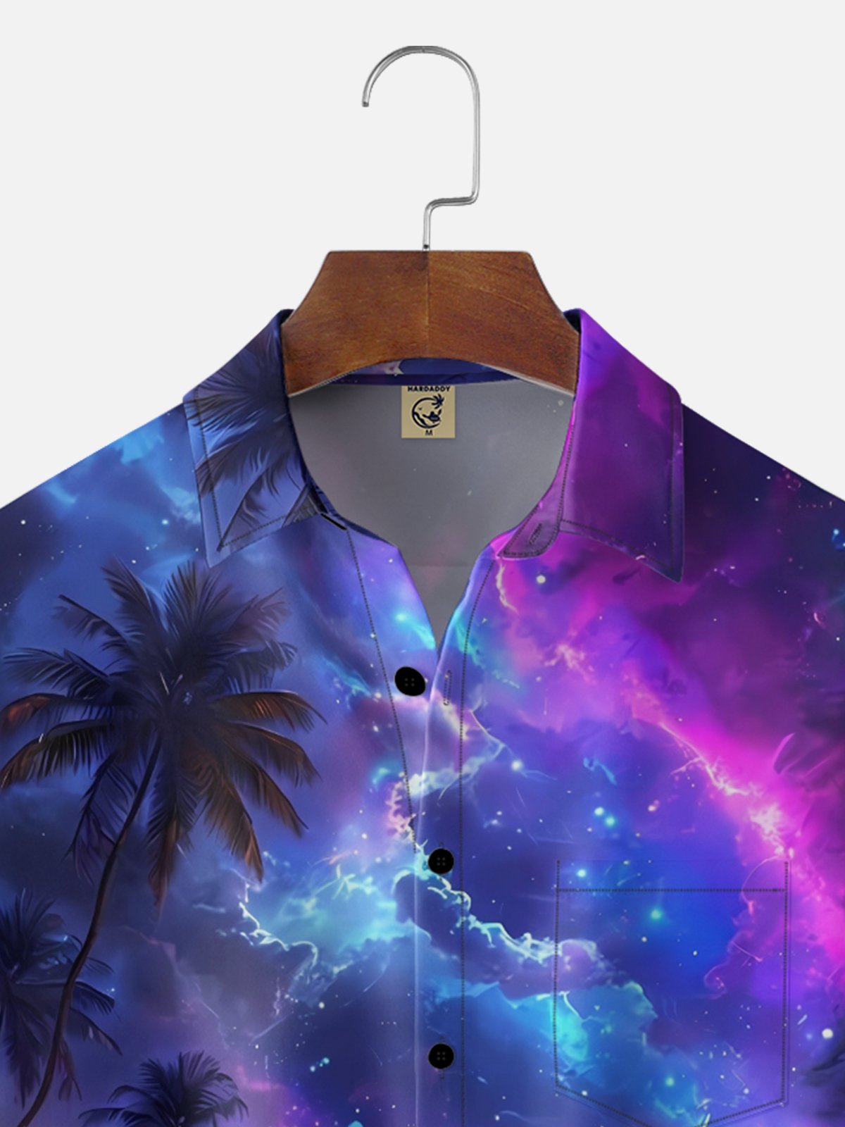 Moisture-wicking Dreamy Night Beach Chest Pocket Hawaiian Shirt