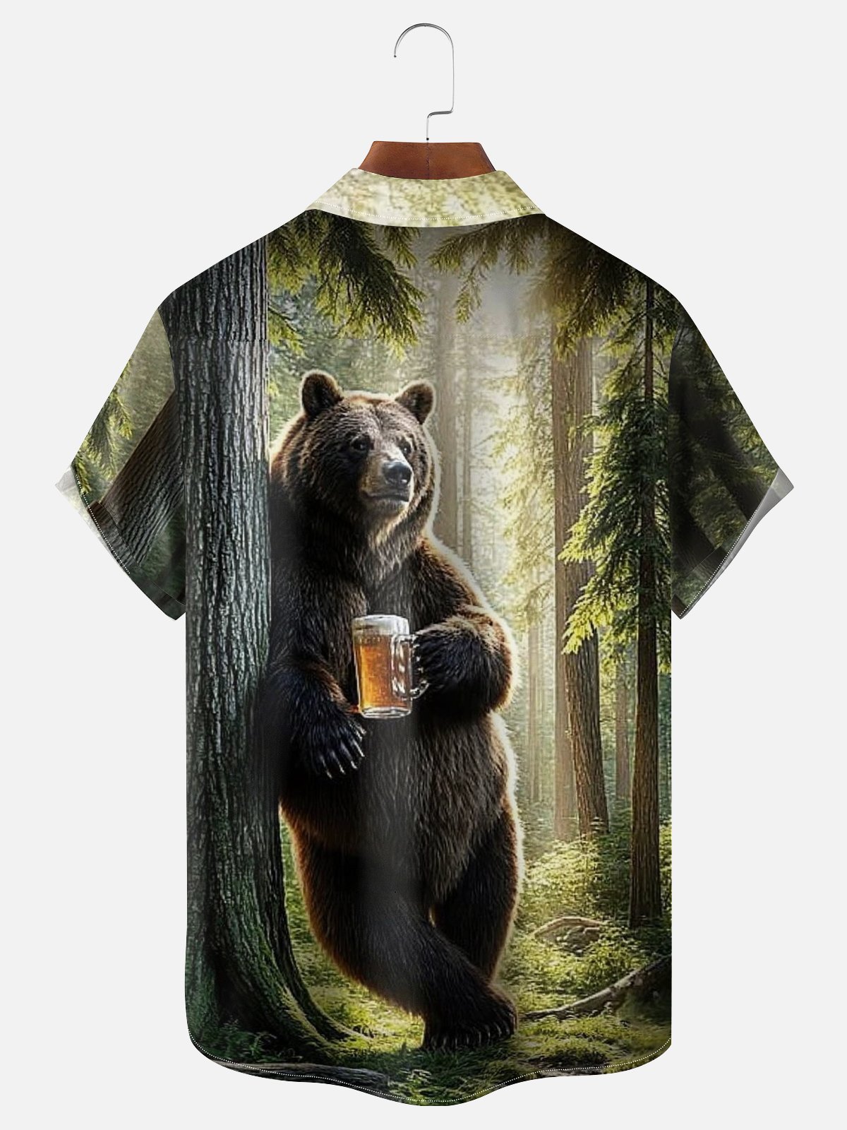 Moisture-wicking Brown Bear Fun Beer Chest Pocket Hawaiian Shirt