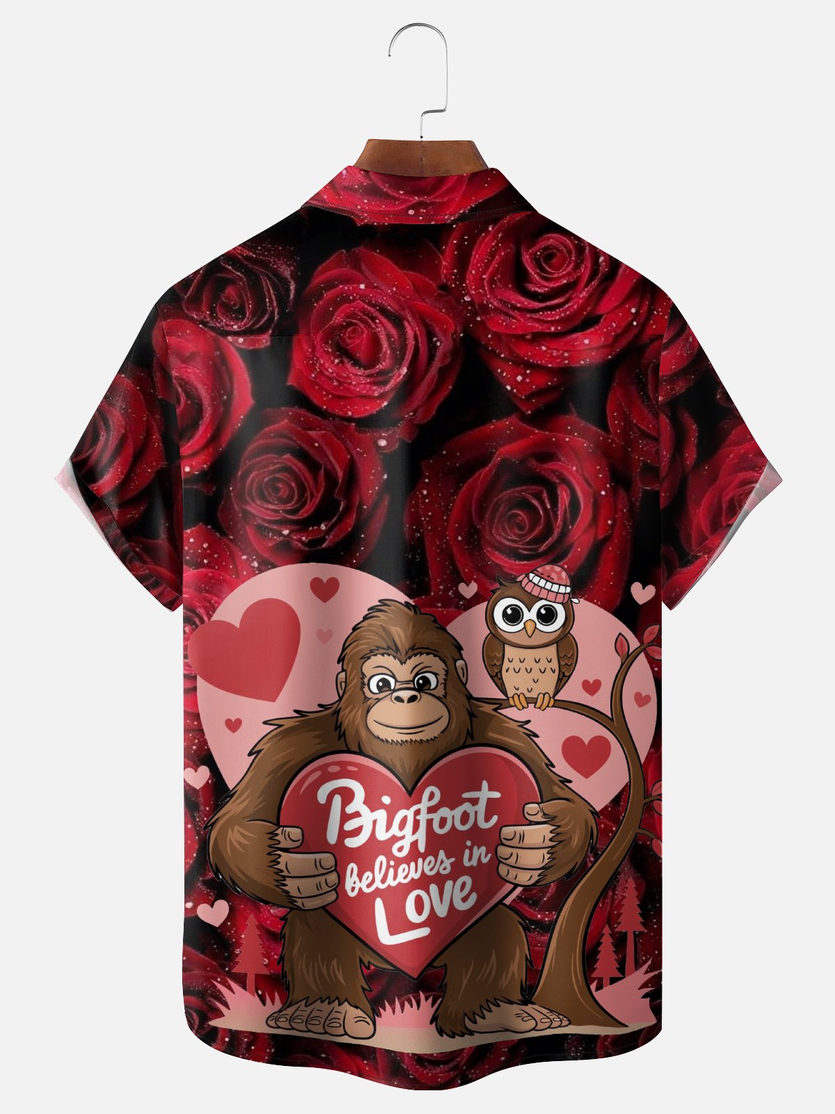 Moisture-wicking Valentine's Day Rose Bigfoot Chest Pocket Hawaiian Shirt