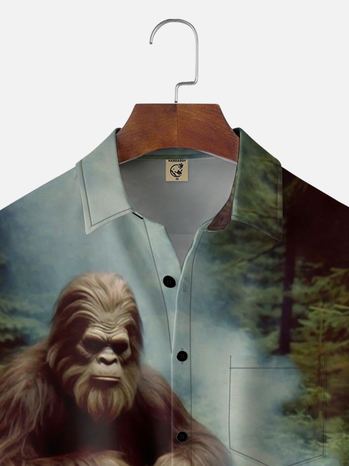 Moisture-wicking Bigfoot Forest BBQ Fun Chest Pocket Hawaiian Shirt