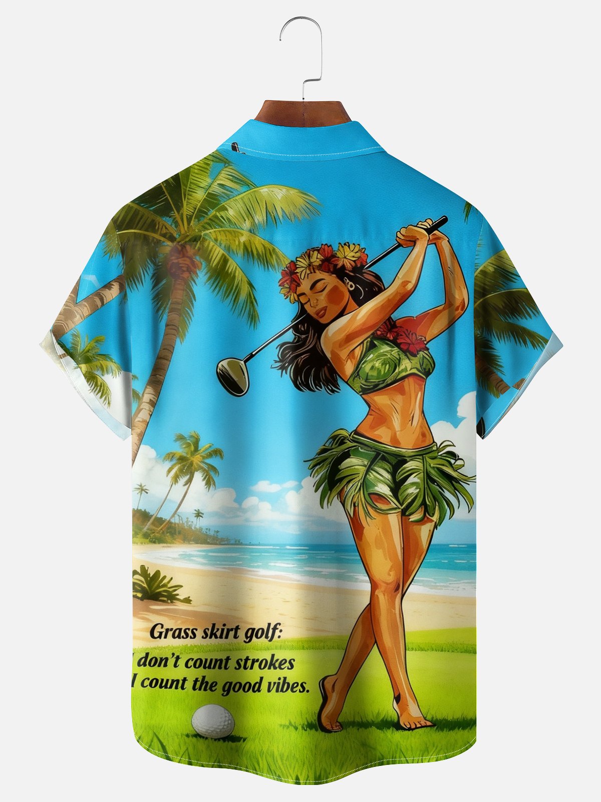 Moisture Wickin Hawaiian Golf Grass Skirt Girl Chest Pocket Holiday Hawaiian Shirt