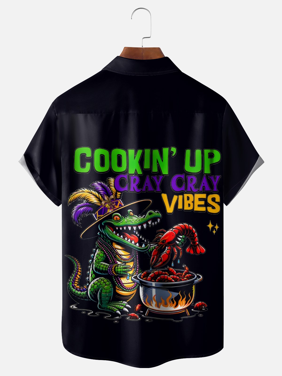 Moisture Wickin Mardi Gras Carnival Crocodile Chest Pocket Holiday Hawaiian Shirt