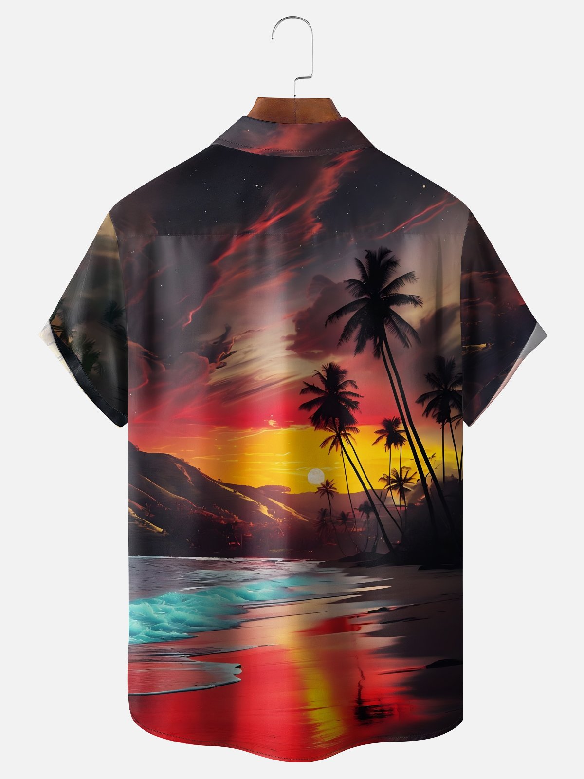 Moisture-wicking Dreamy Sunset Island Beach Chest Pocket Hawaiian Shirt