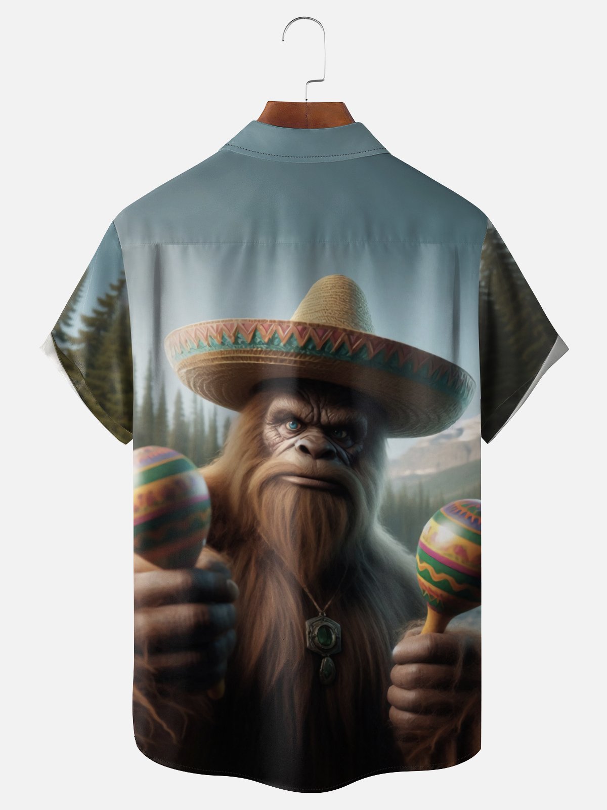 Moisture-wicking Mexican Bigfoot Fun Chest Pocket Hawaiian Shirt