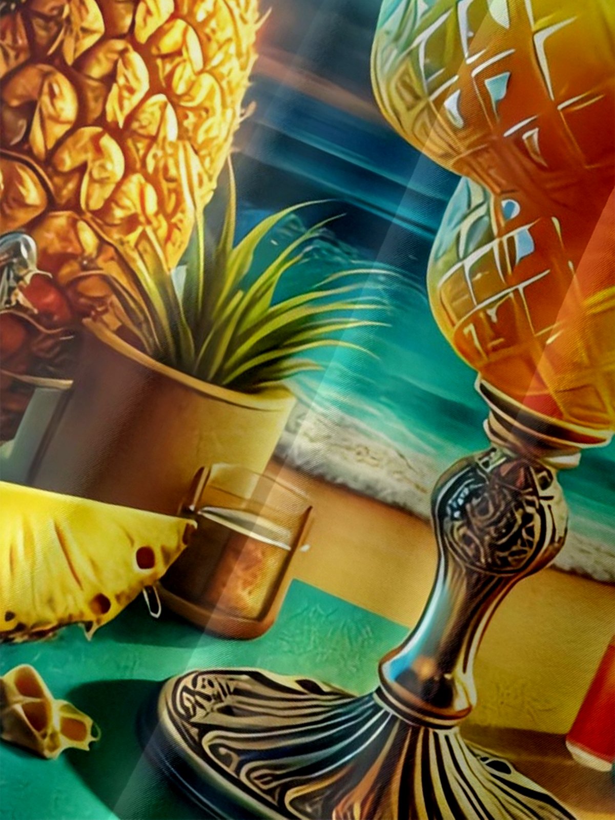 Moisture Wicking Beach Gradient Pineapple Cocktail Coconut Tree Chest Pocket Holiday Shirt