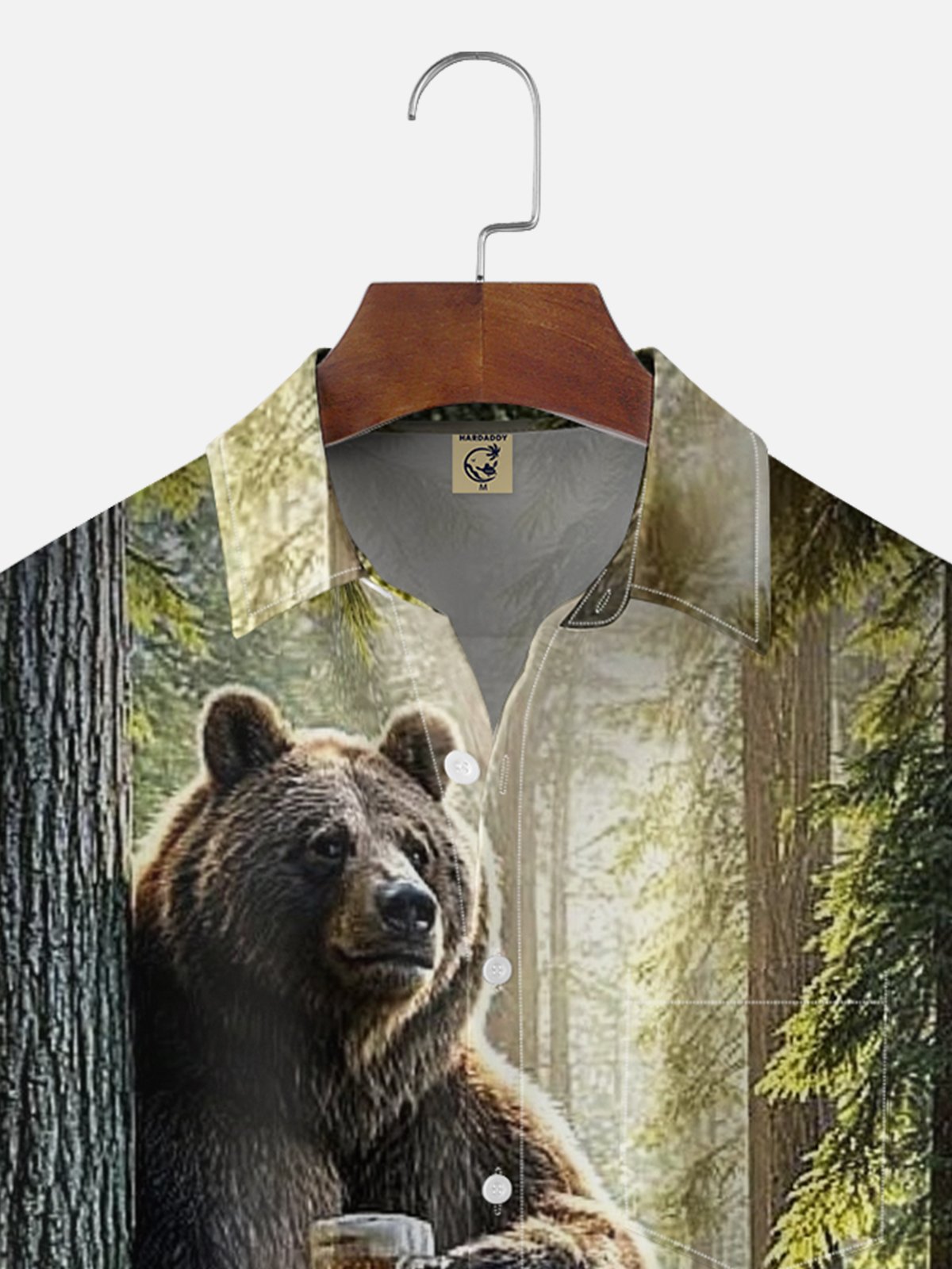 Moisture-wicking Brown Bear Fun Beer Chest Pocket Hawaiian Shirt