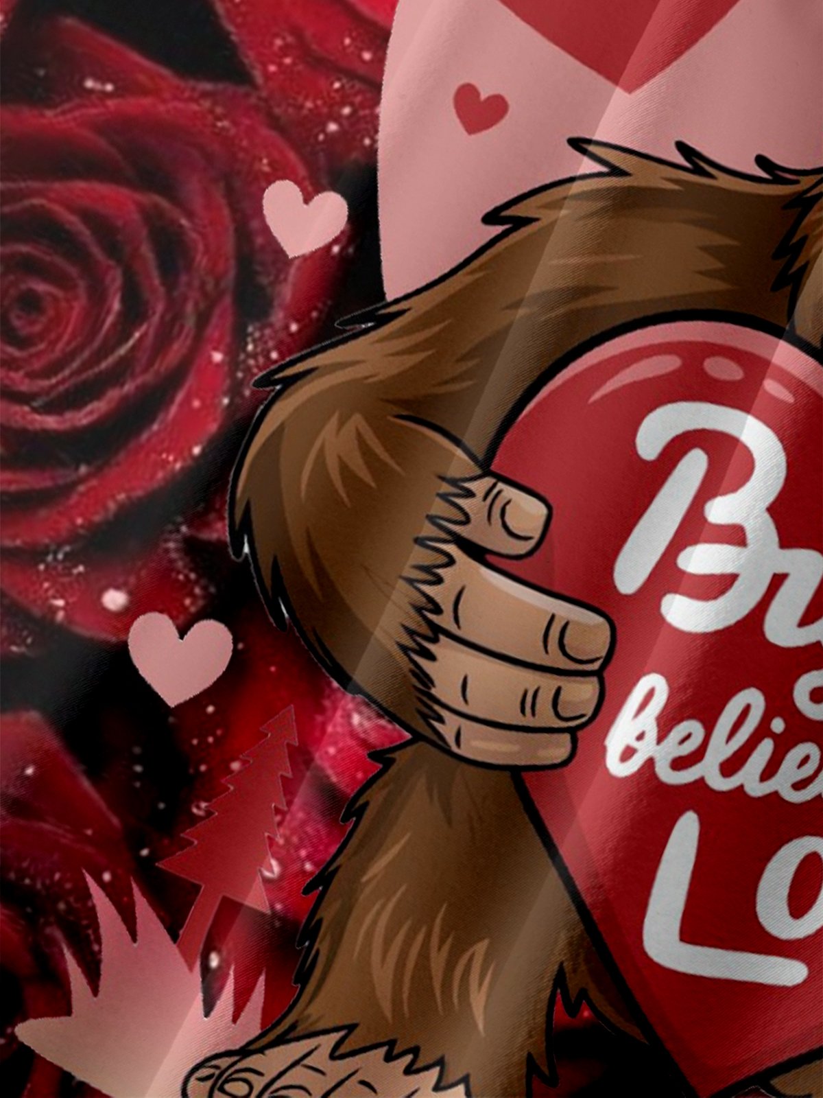 Moisture-wicking Valentine's Day Rose Bigfoot Chest Pocket Hawaiian Shirt