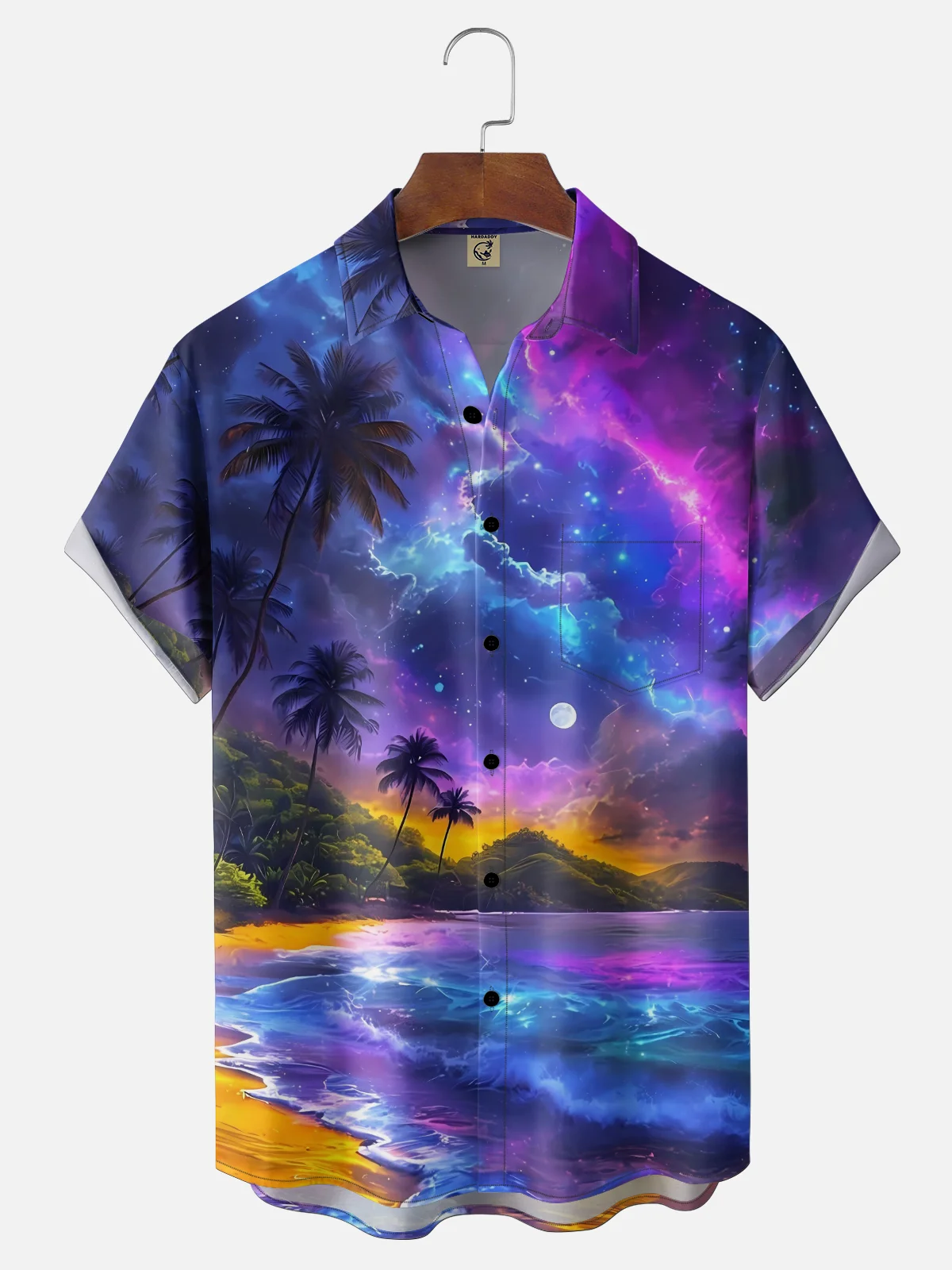 Moisture-wicking Dreamy Night Beach Chest Pocket Hawaiian Shirt