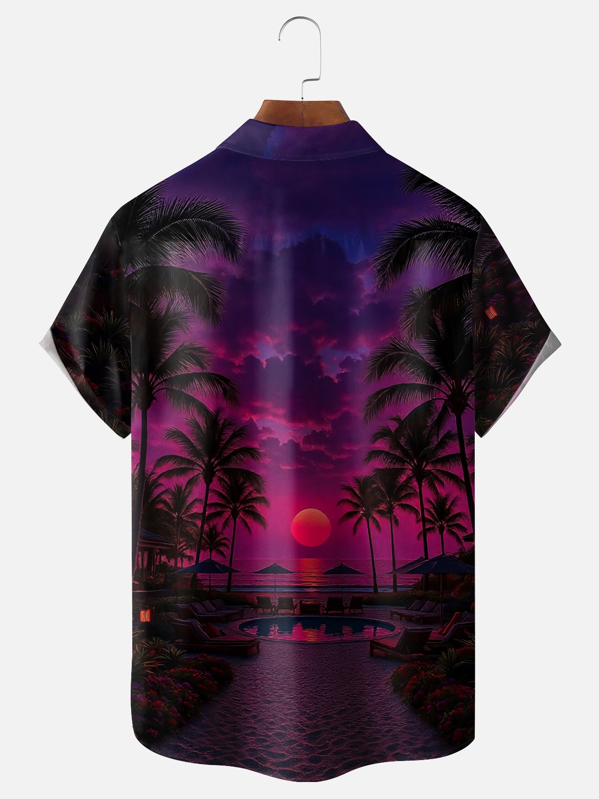 Moisture-wicking Dream Sunset Beach Chest Pocket Hawaiian Shirt