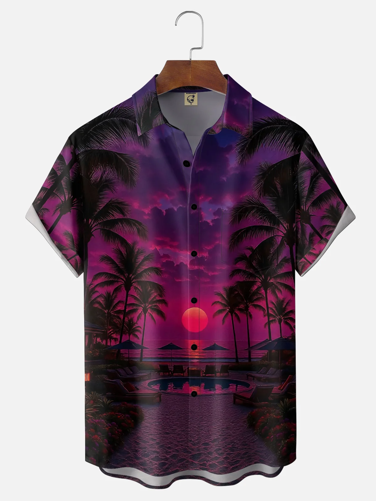 Moisture-wicking Dream Sunset Beach Chest Pocket Hawaiian Shirt