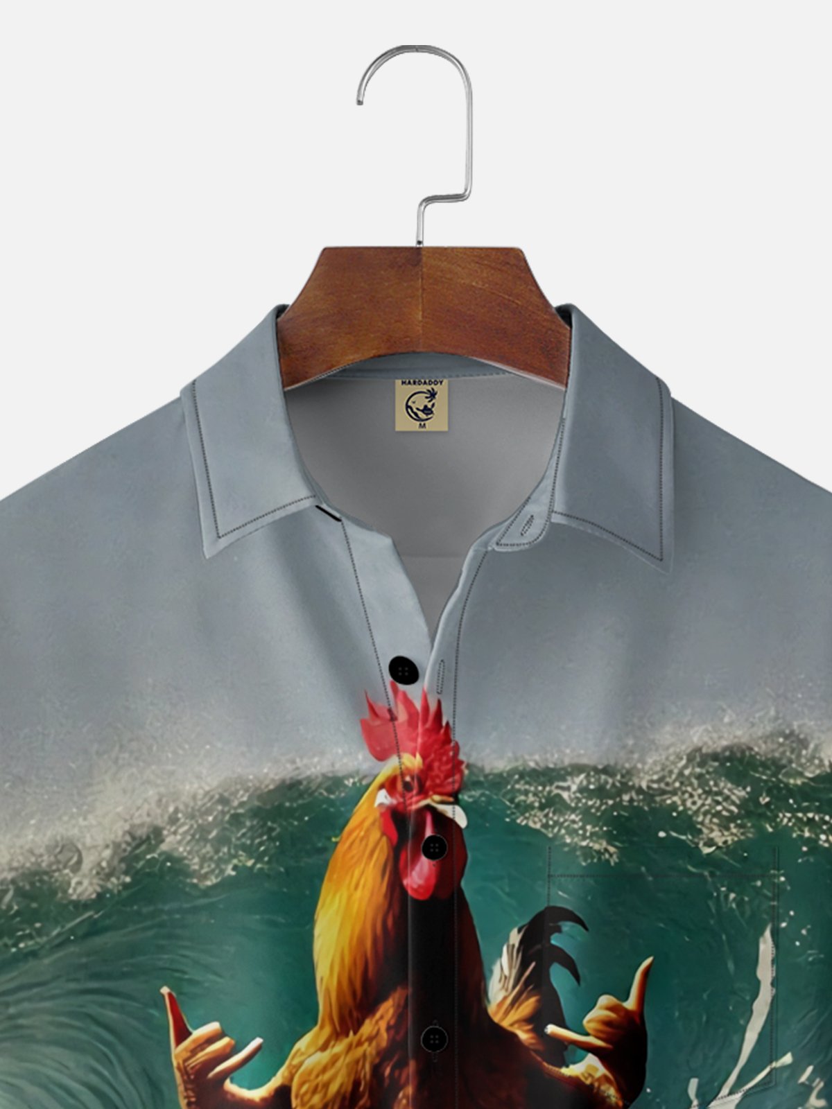 Moisture-wicking Fun Chicken Surfing Dolphin Chest Pocket Hawaiian Shirt