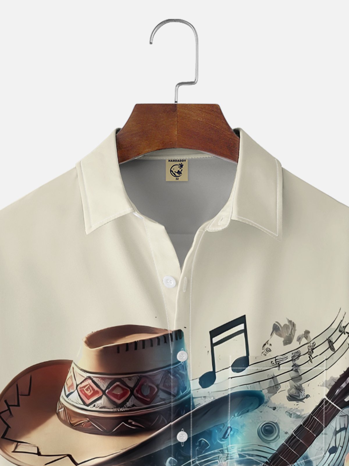 Moisture Wicking Abstract Country Music Guitar Notes Cactus Chest Pocket Holiday Shirt