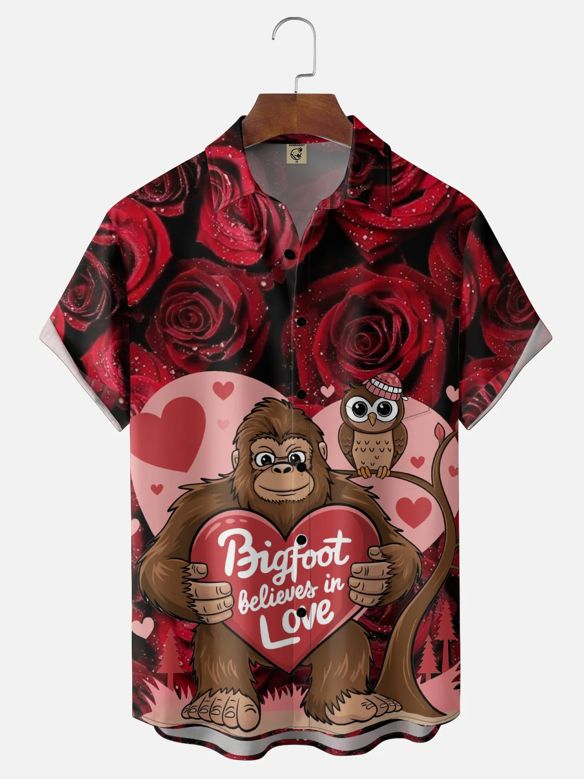 Moisture-wicking Valentine's Day Rose Bigfoot Chest Pocket Hawaiian Shirt