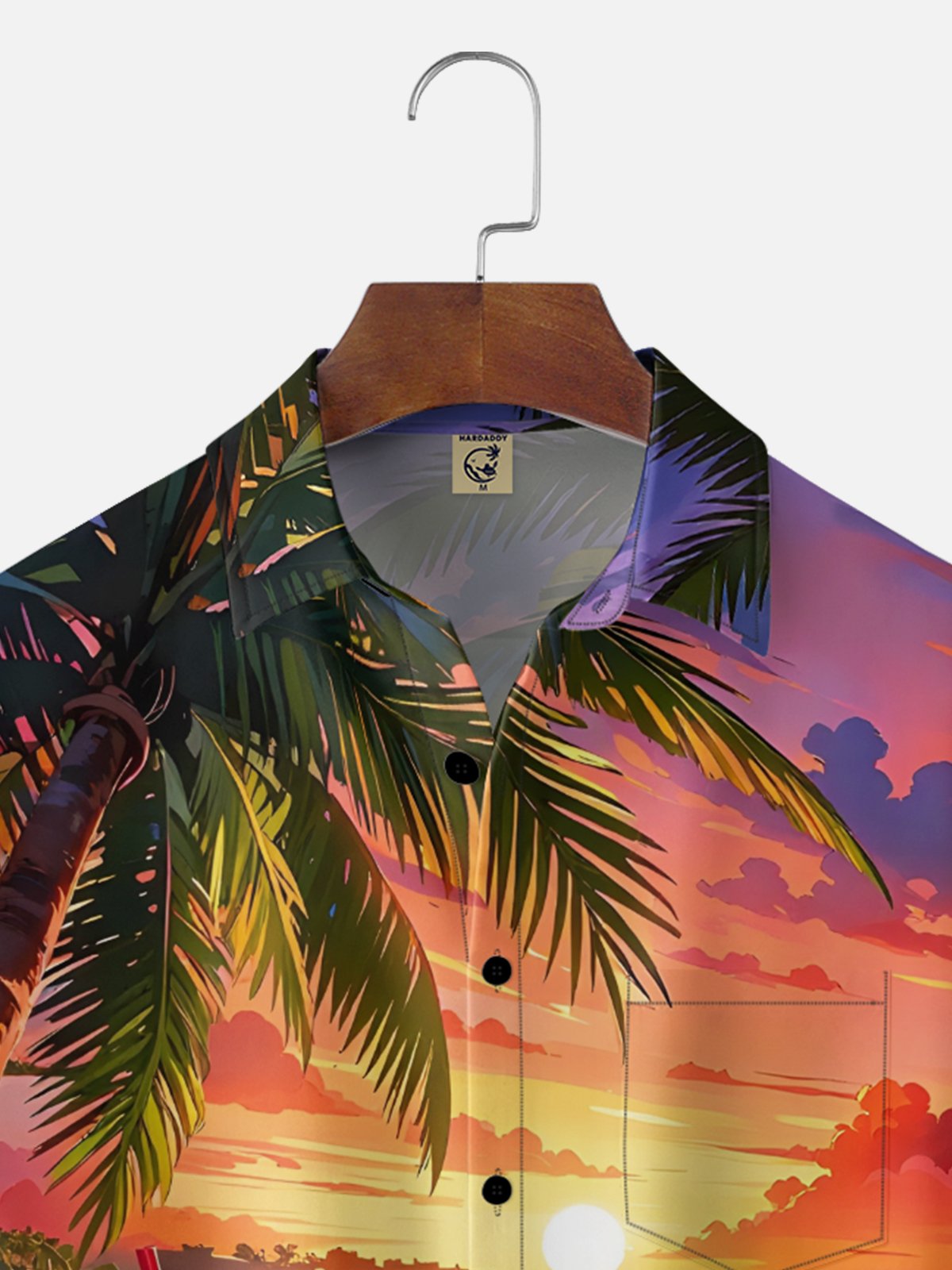 Moisture Wicking Gradient Beach Cocktail Coconut Tree Chest Pocket Holiday Shirt