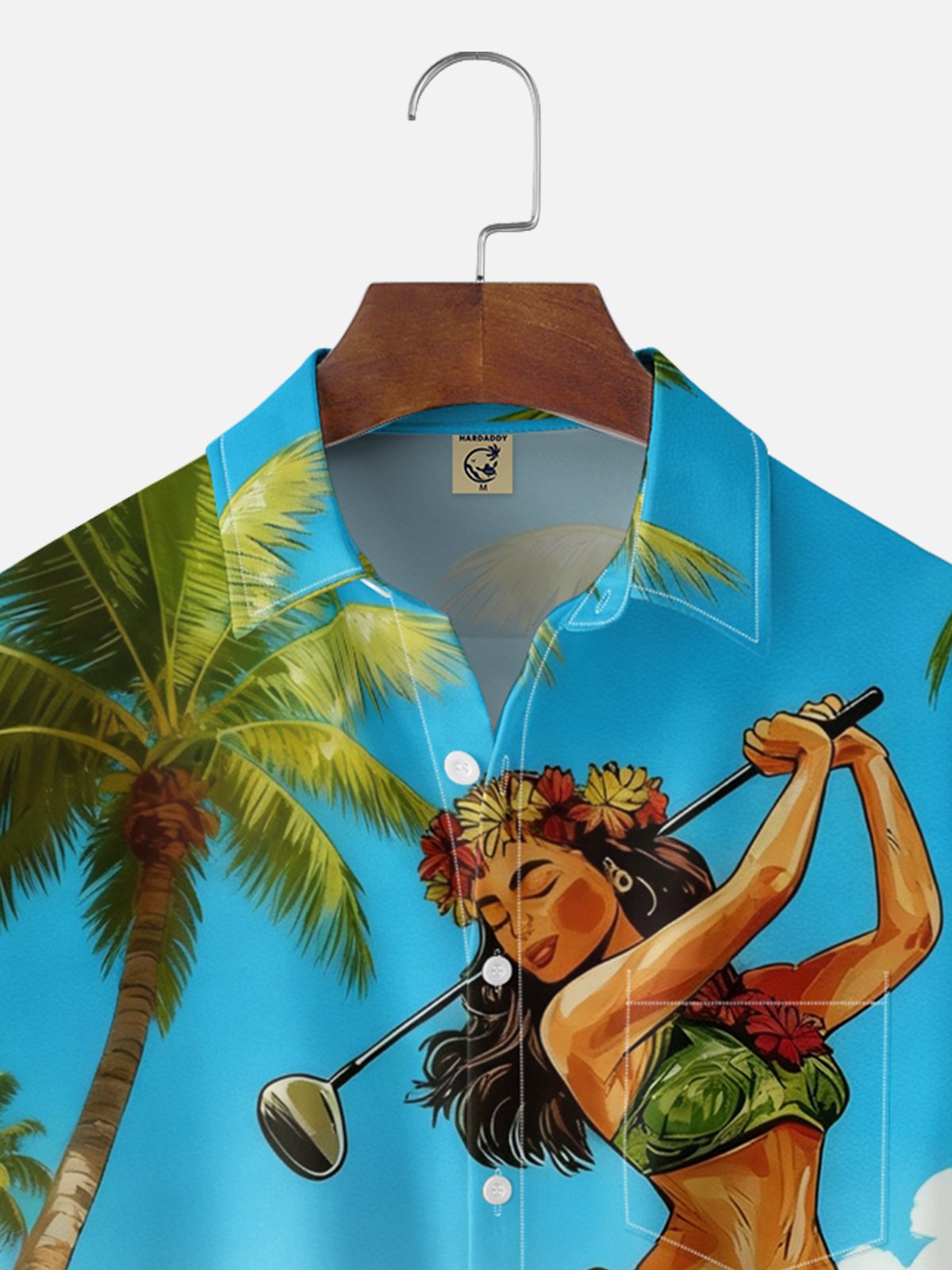 Moisture Wickin Hawaiian Golf Grass Skirt Girl Chest Pocket Holiday Hawaiian Shirt