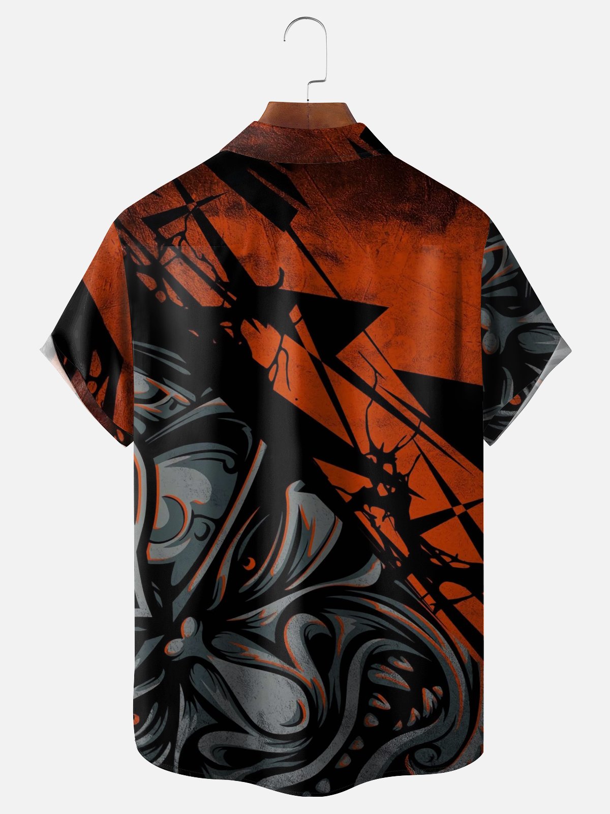 Moisture-wicking Fun TIKI Art Mask Chest Pocket Hawaiian Shirt