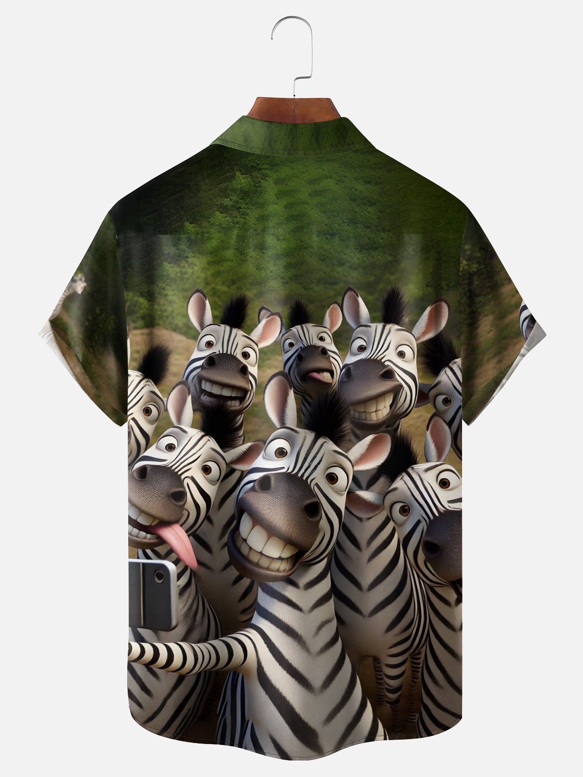Moisture-wicking Fun Zebra Selfie Chest Pocket Hawaiian Shirt