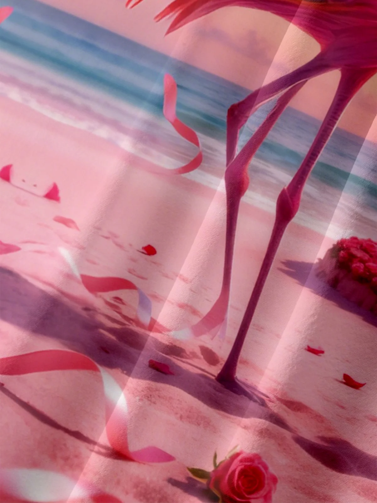 Moisture-wicking Valentine's Day Flamingo Heart Beach Chest Pocket Casual Shirt