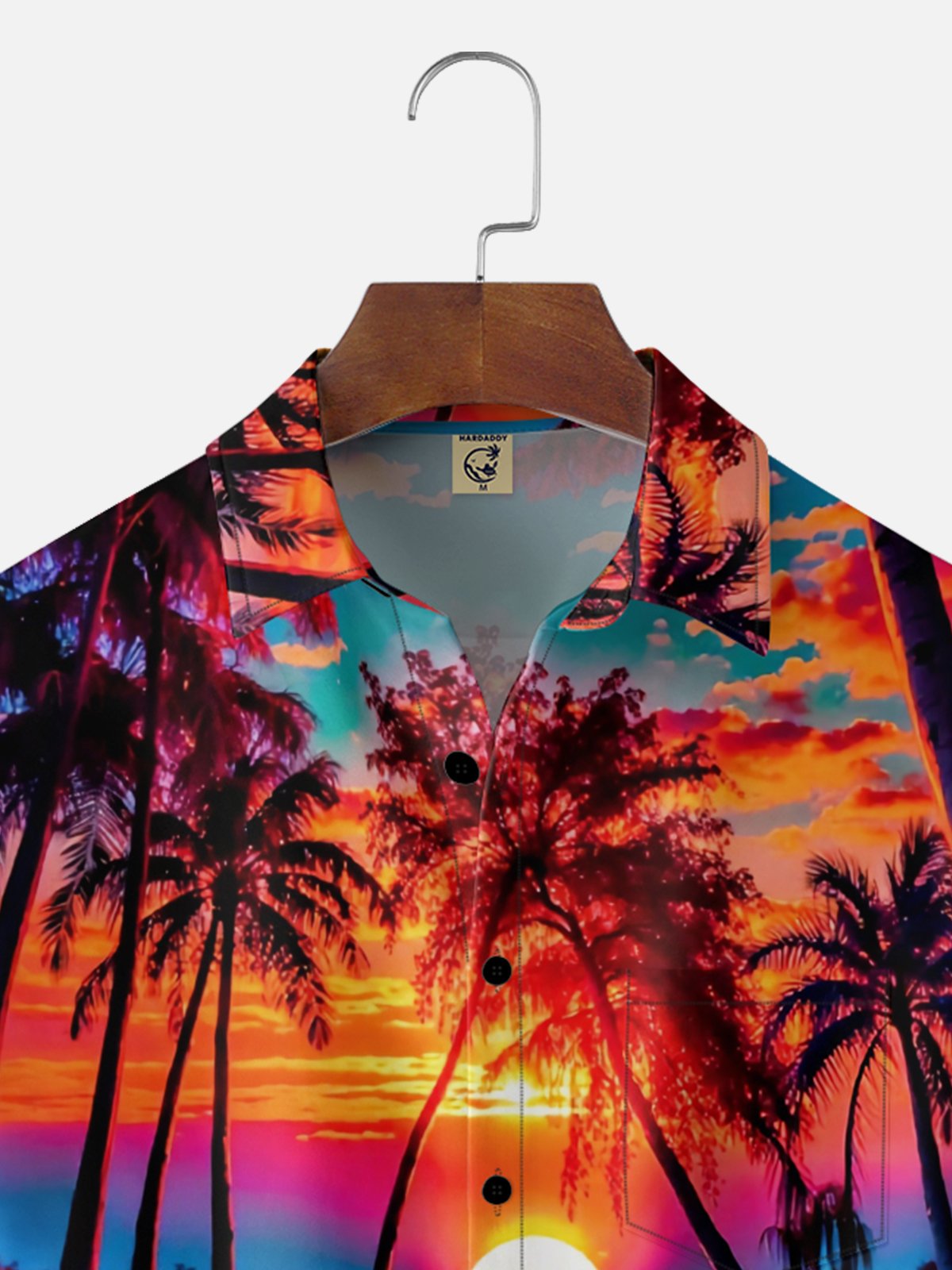 Moisture Wicking Gradient Abstract Sunset Beach Scene Chest Pocket Holiday Shirt