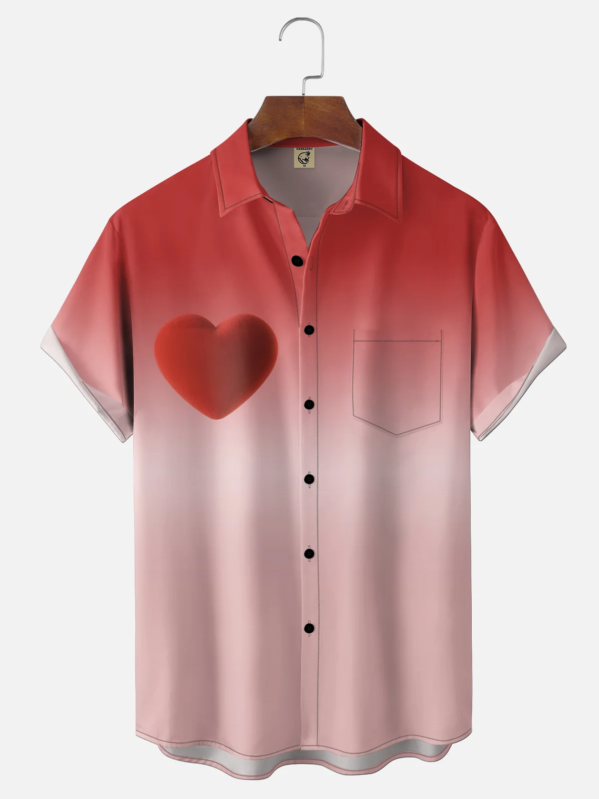 Moisture Wicking Valentine's Day Gradient Heart Chest Pocket Holiday Shirt