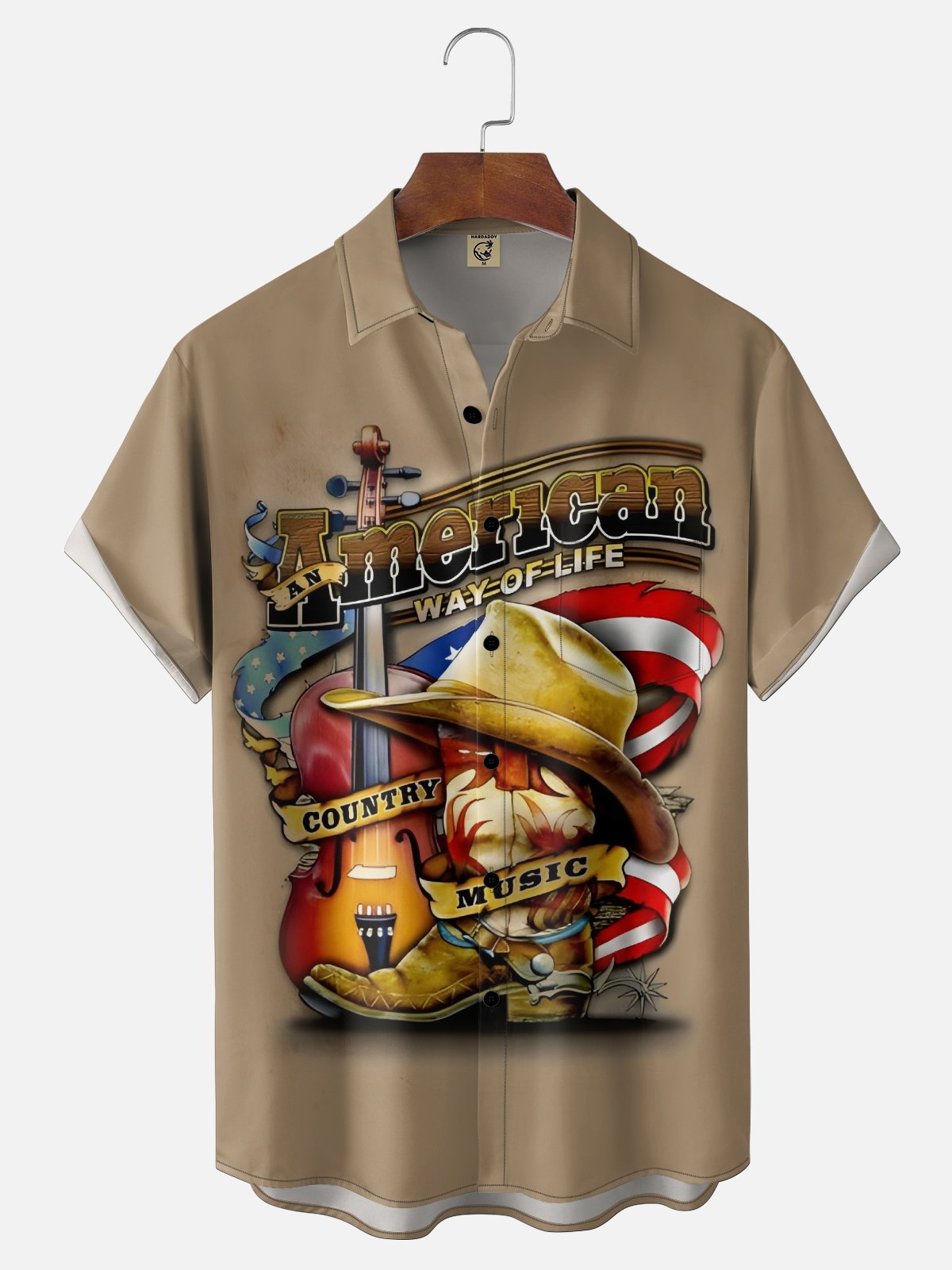 Moisture Wicking American Flag Country Violin Chest Pocket Holiday Shirt