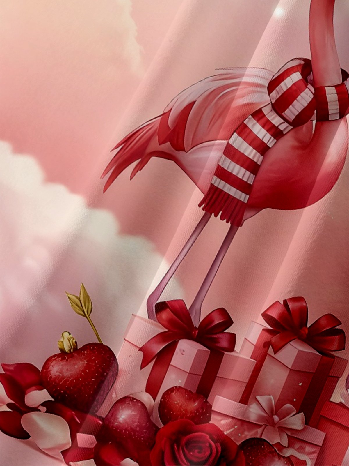 Moisture-wicking Valentine's Day Flamingo Heart Chest Pocket Casual Shirt